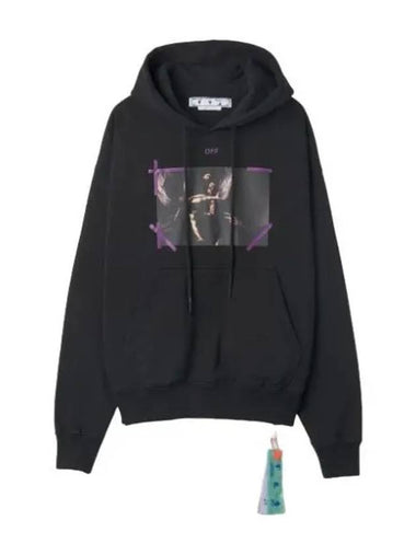 graphic print drawstring hoodie black - OFF WHITE - BALAAN 1