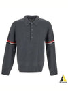 Striped Virgin Wool Long Sleeve Polo Shirt Grey - THOM BROWNE - BALAAN 2