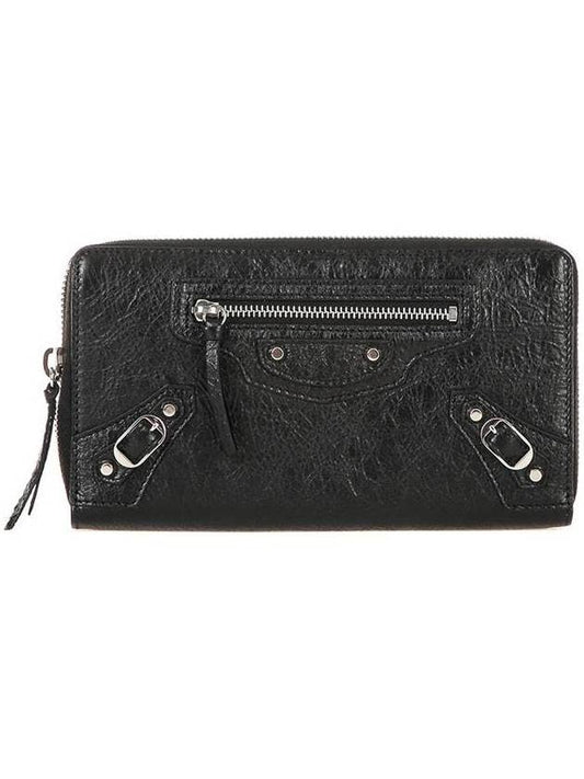 Classic Motor Silver Zipper Around Long Wallet Black - BALENCIAGA - BALAAN 1