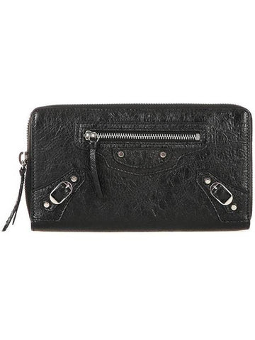 Classic Motor Silver Zipper Around Long Wallet Black - BALENCIAGA - BALAAN 1