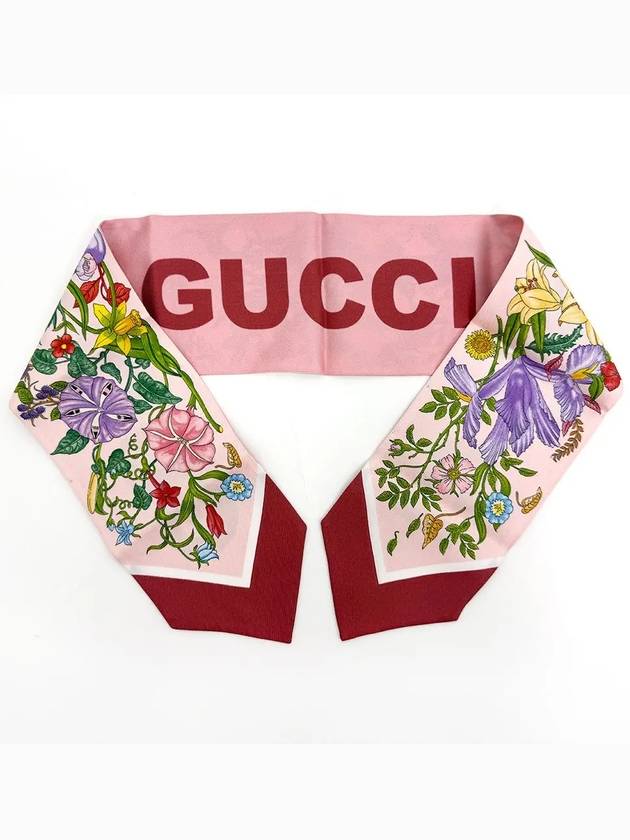 Floral Print Silk Neck Bow Scalf Pink - GUCCI - BALAAN 2