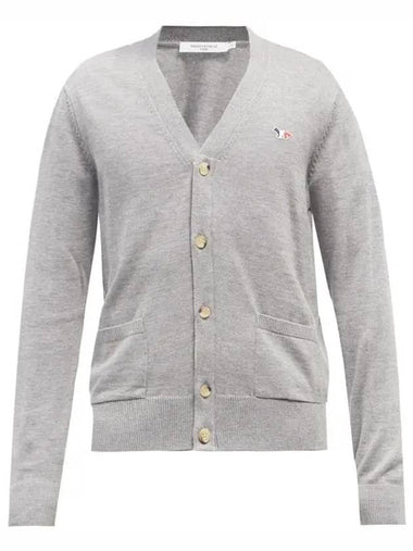 Maison Kitsune FOX Tricolor Fox Patch Vneck Gray Wool Cardigan - MAISON KITSUNE - BALAAN 1