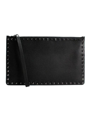 Men's Rockstud Clutch Bag Black - VALENTINO - BALAAN.