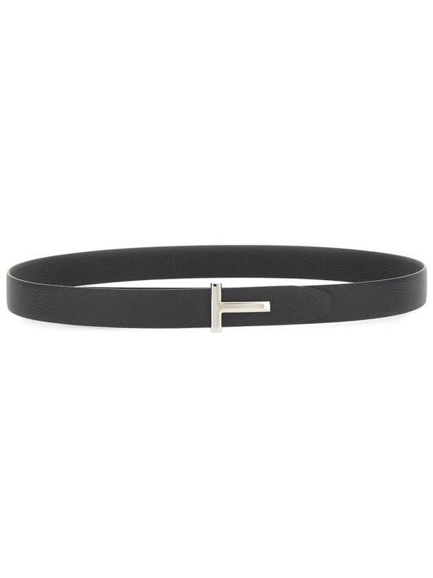 Silver Hardware T Logo Reversible Leather Belt Dark Navy - TOM FORD - BALAAN 3