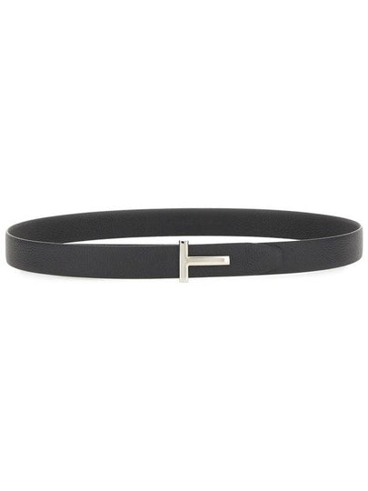 Silver Hardware T Logo Reversible Leather Belt Dark Navy - TOM FORD - BALAAN 2