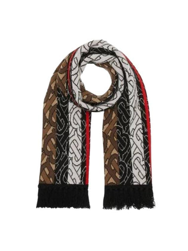 TB Monogram Stripe Knit Football Scarf Bridal Brown - BURBERRY - BALAAN 1