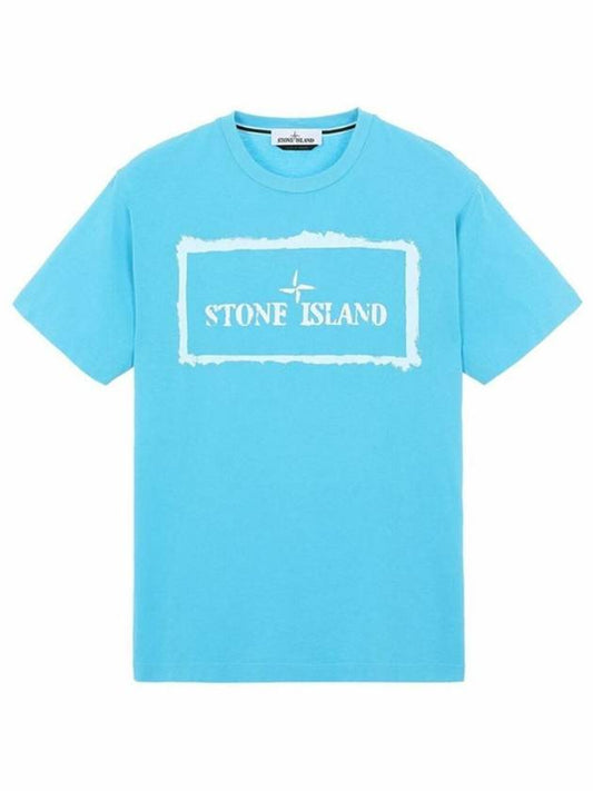 Stencil Logo Short Sleeve T-Shirt Light Blue - STONE ISLAND - BALAAN.