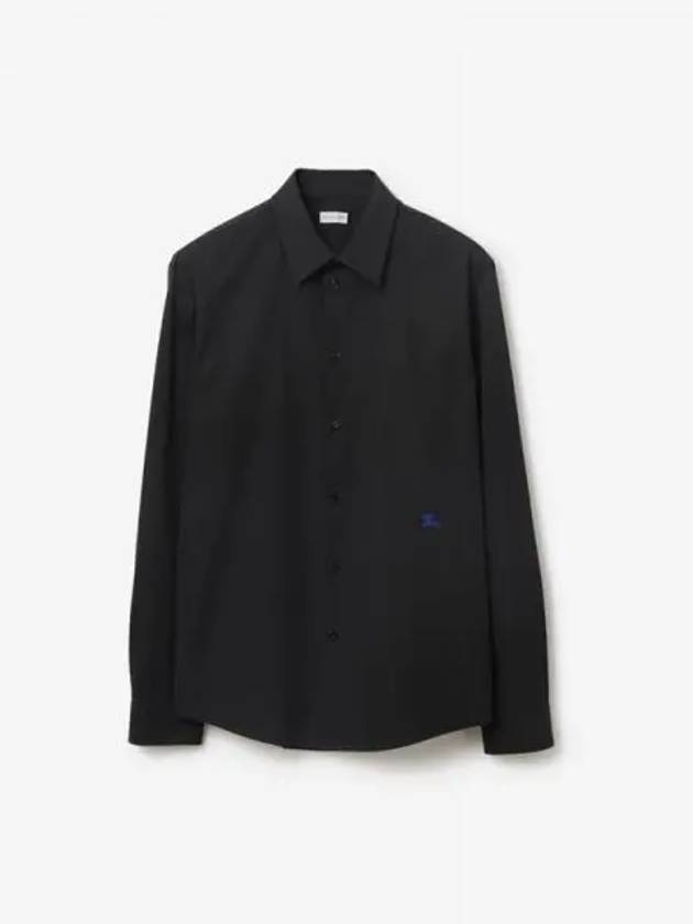 Embroidered Logo Cotton Long Sleeve Shirt Black - BURBERRY - BALAAN 2