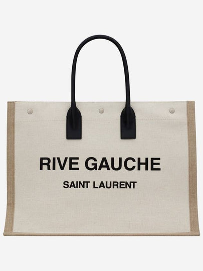 Rive Gauche Logo Linen Leather Tote Bag White - SAINT LAURENT - BALAAN 2