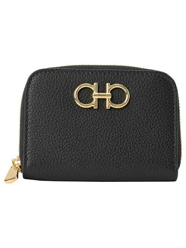 Women's Gancini Logo Zipper Card Wallet Black - SALVATORE FERRAGAMO - BALAAN 2