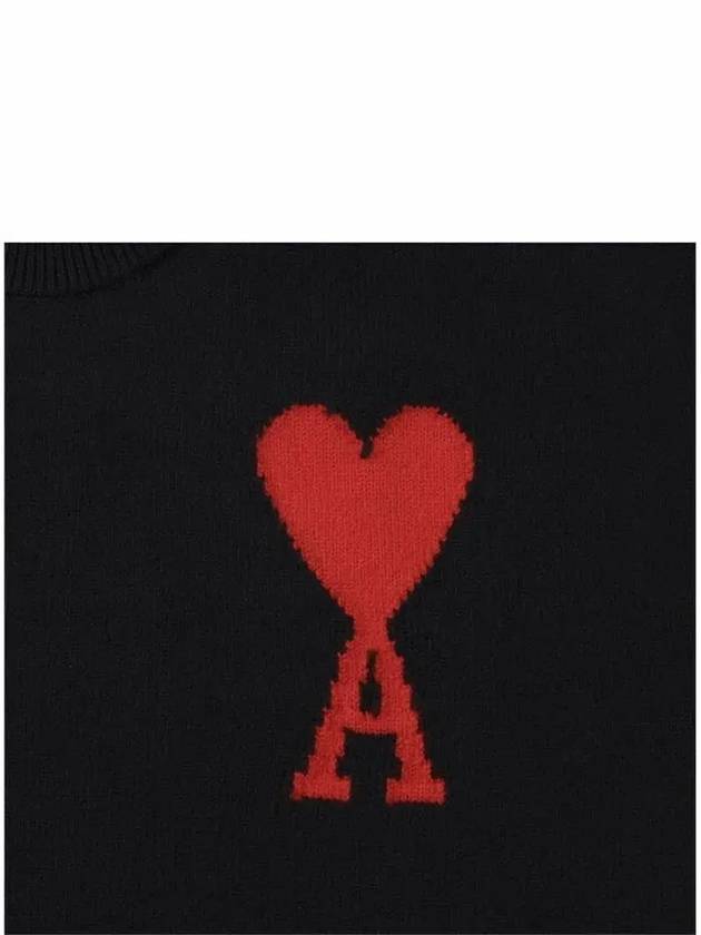 Intarsia Big Heart Logo Wool Knit Top Black - AMI - BALAAN 6