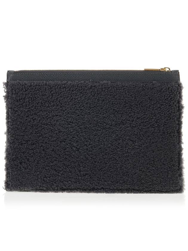 4 Bar Curly Merino Document Small Clutch Bag Medium Grey - THOM BROWNE - BALAAN 4