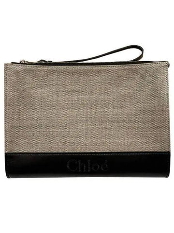 Sense logo linen leather pouch clutch bag 32415286 1095730 - CHLOE - BALAAN 1