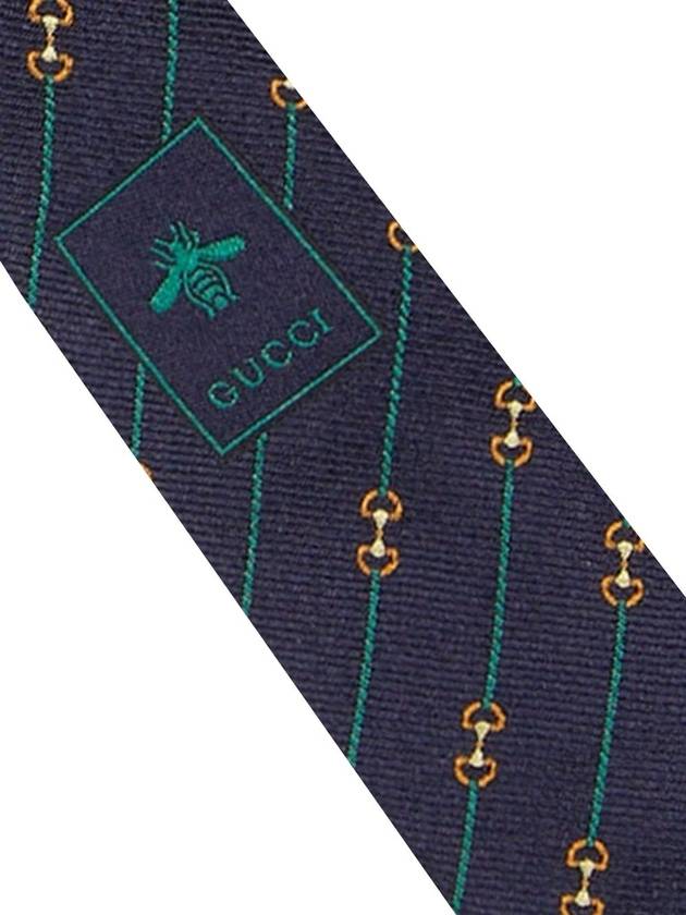 Horsebit Silk Jacquard Neck Tie Blue - GUCCI - BALAAN 4