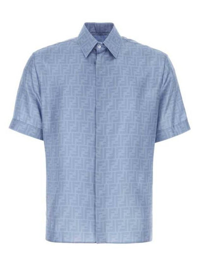 Men's FF Motif Silk Short Sleeve Shirt Blue - FENDI - BALAAN 2