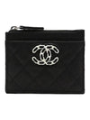 Silver CC Logo Caviar Zipper Card Wallet Black - CHANEL - BALAAN 1