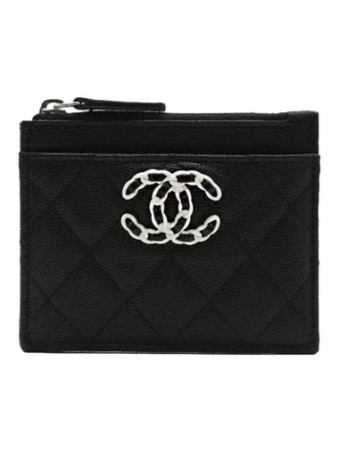 CC Logo Zipper Leather Card Wallet Black - CHANEL - BALAAN 1