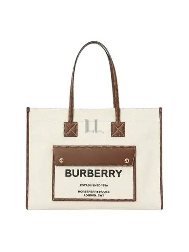 Medium Two-Tone Canvas and Leather Freya Tote Bag Natural Tan - BURBERRY - BALAAN 2