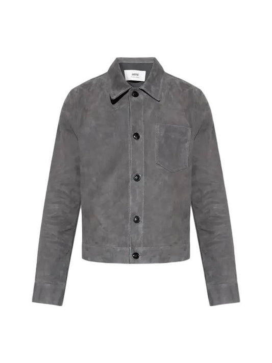 Suede Overshirt Jacket Grey - AMI - BALAAN 1