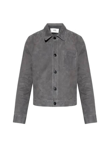 Suede Overshirt Jacket Grey - AMI - BALAAN 1