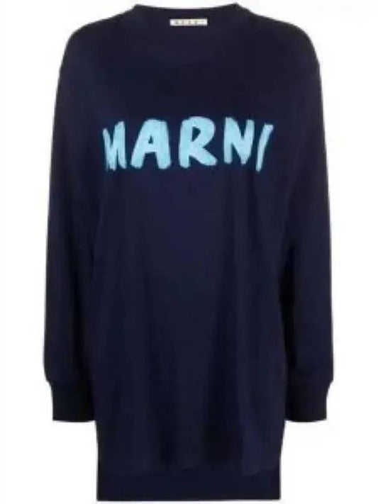 Logo Print Organic Jersey Long Sleeve T-Shirt Navy - MARNI - BALAAN 2