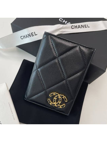 19 CC Logo Lambskin Card Wallet Black - CHANEL - BALAAN 1