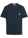 M L XL Size Navy Speedy Fox Embroidered Patch Short Sleeve MM00125KJ0008 - MAISON KITSUNE - BALAAN 2