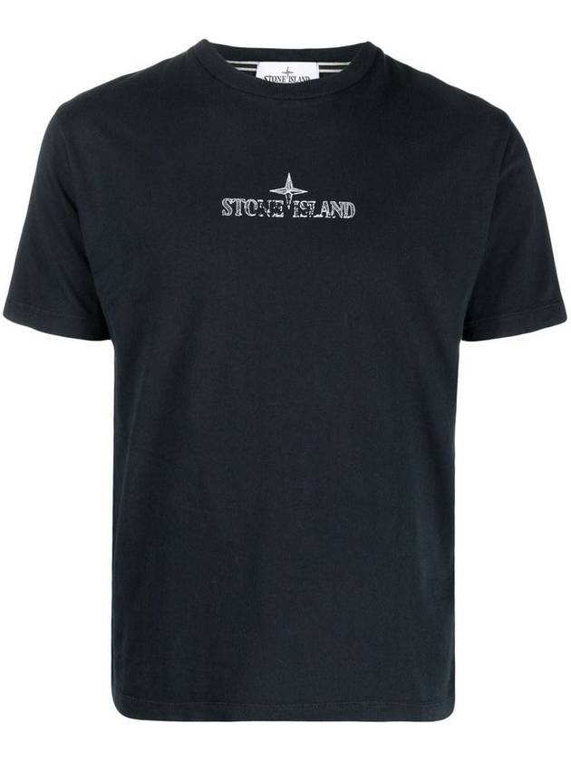 Logo Print Short Sleeve T-Shirt Navy Blue - STONE ISLAND - BALAAN 2