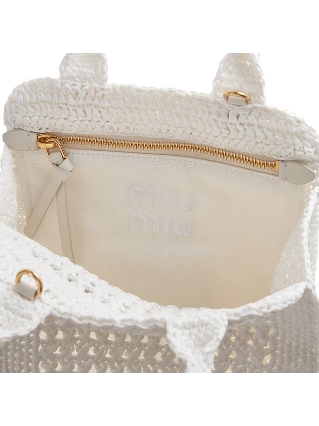 Raffia Effect Crochet Fabric Tote Bag White - MIU MIU - BALAAN 10