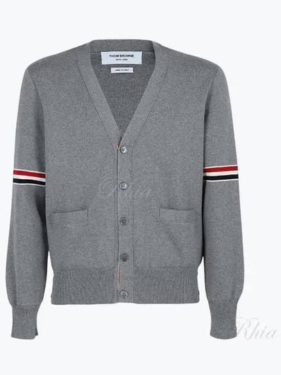 Milano Stitch Sprite Armband Cotton V-neck Cardigan Light Grey - THOM BROWNE - BALAAN 2