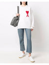 Big Heart Logo Oversized Intarsia Knit Top White - AMI - BALAAN 8