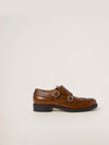 Brogue Leather Monk Strap Brown - MIU MIU - BALAAN 2