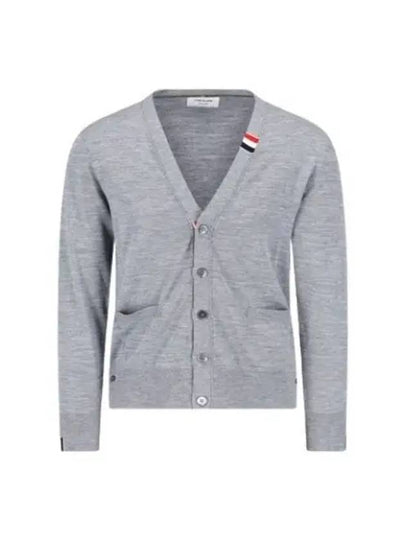 Men's Jersey Stitch V-Neck Cardigan Light Grey - THOM BROWNE - BALAAN 2