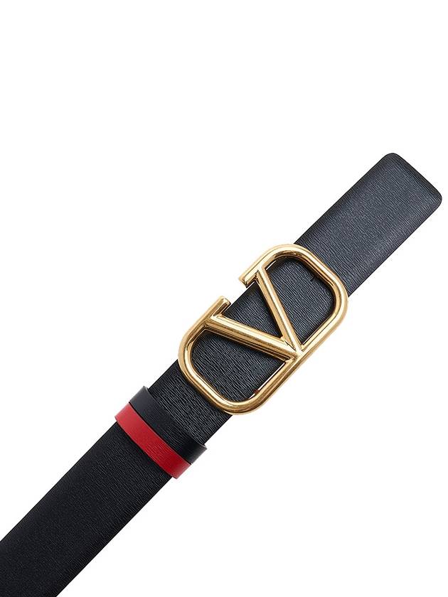 V Logo Signature Reversible Leather Belt Black - VALENTINO - BALAAN 7