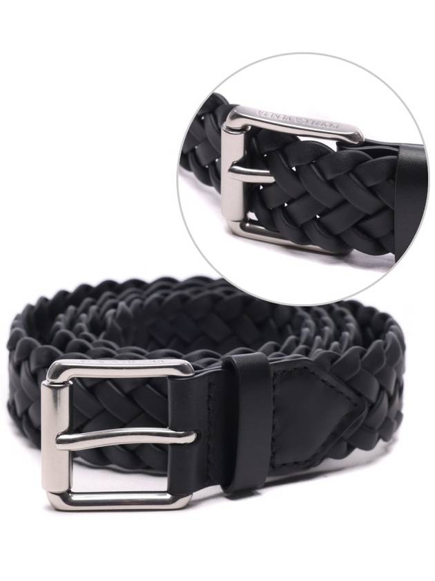 ntreciato Leather Belt Black - BOTTEGA VENETA - BALAAN 3