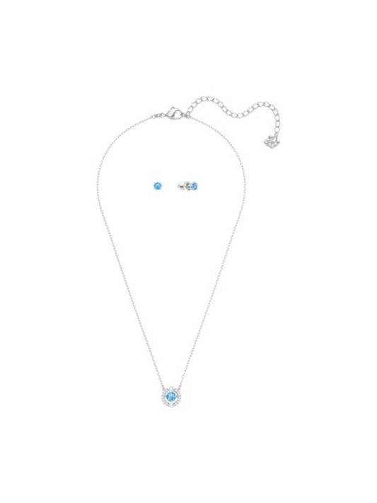 Sparkling Dance Round Earrings Necklace Set Blue Silver - SWAROVSKI - BALAAN 1