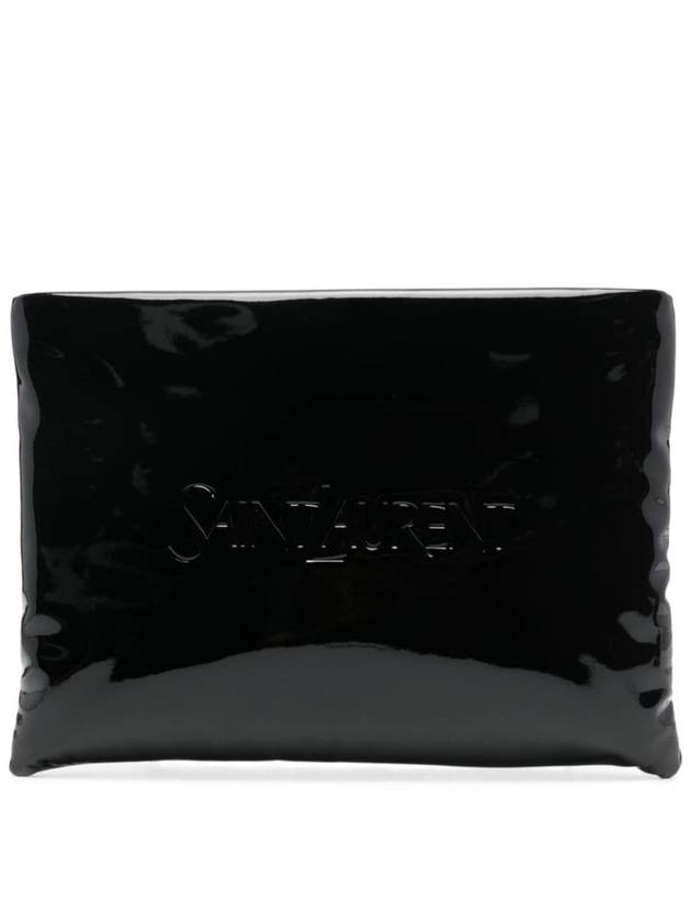 Large Puffy Patent Canvas Pouch Black - SAINT LAURENT - BALAAN 2