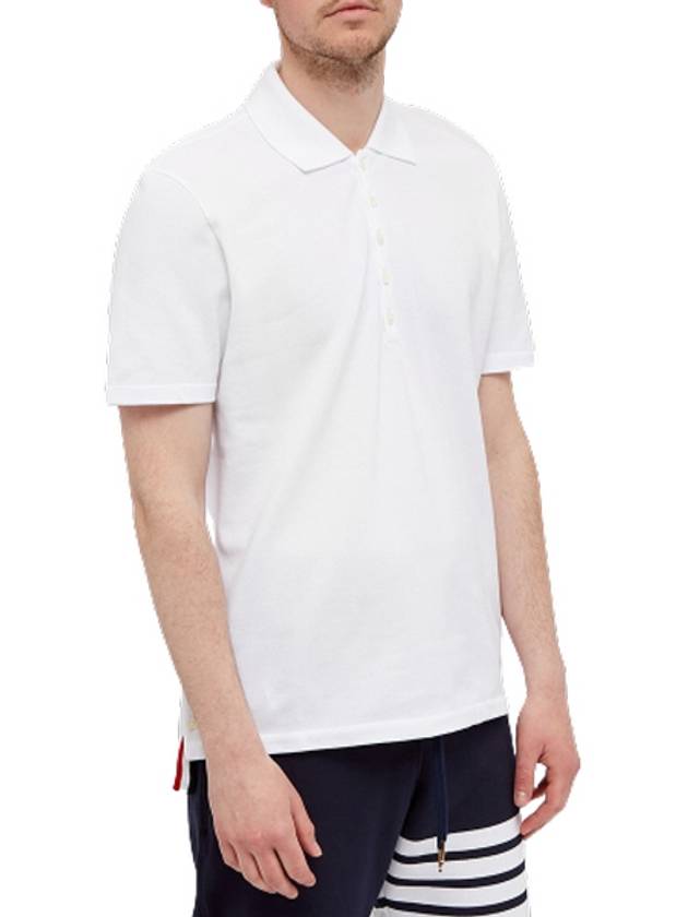 Men's Cotton Pique Center Bag Striped Short Sleeve Polo Shirt White - THOM BROWNE - BALAAN 6