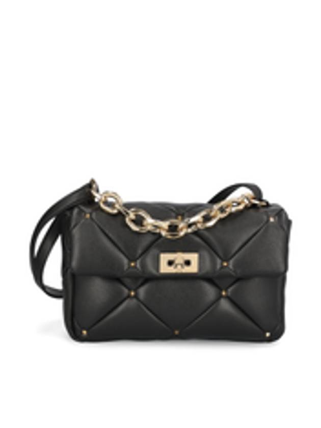 Garavani Roman Stud Foldover Shoulder Bag Black - VALENTINO - BALAAN 2