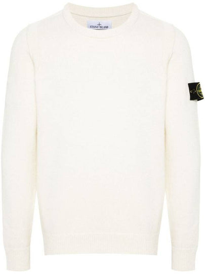 Logo Patch Lambswool Crewneck Knit Top Natural - STONE ISLAND - BALAAN 2