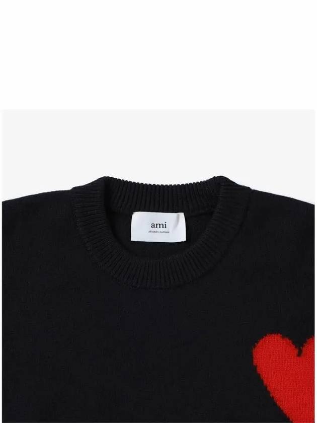 Intarsia Big Heart Logo Wool Knit Top Black - AMI - BALAAN 4