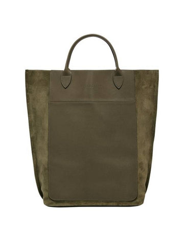 Cabas Suede Medium Tote Bag Khaki - LONGCHAMP - BALAAN 1