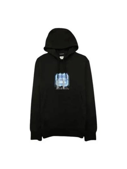 Metropolis Series Logo Print Fleece Hoodie Black - CP COMPANY - BALAAN 2