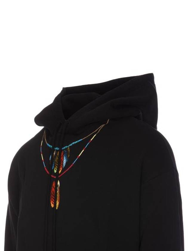 Feather Necklace Print Cotton Hoodie Black - MARCELO BURLON - BALAAN 4