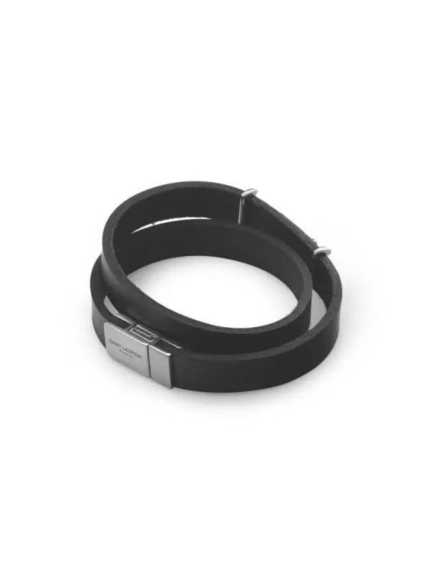 Opyum Double Wrap Leather Bracelet Black - SAINT LAURENT - BALAAN 5