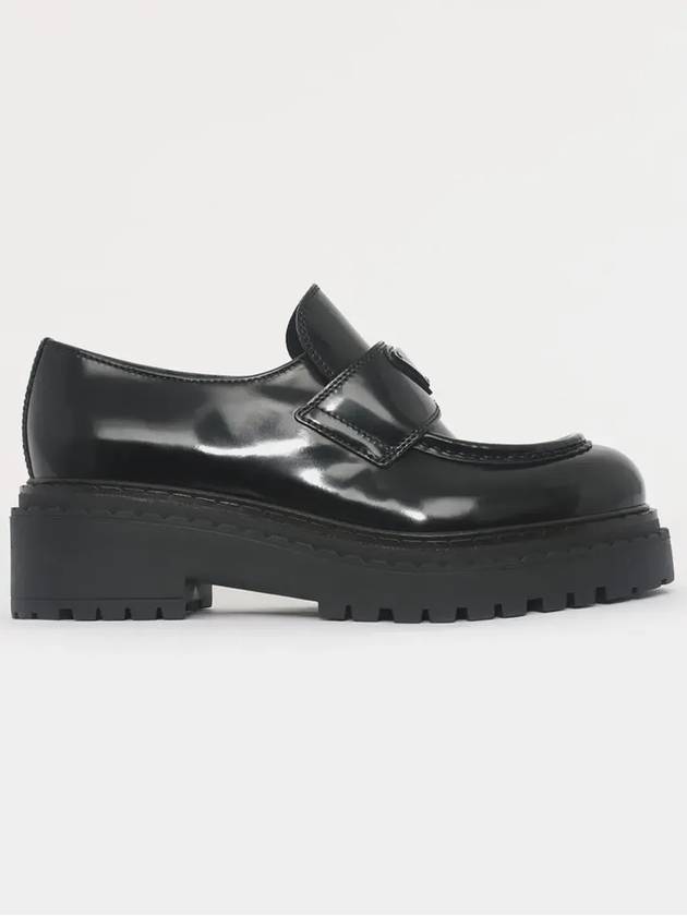 Triangle Logo Leather Loafers Black - PRADA - BALAAN 4