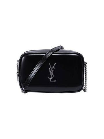 Mini Lou in Shiny Canvas Cross Bag Black - SAINT LAURENT - BALAAN 1