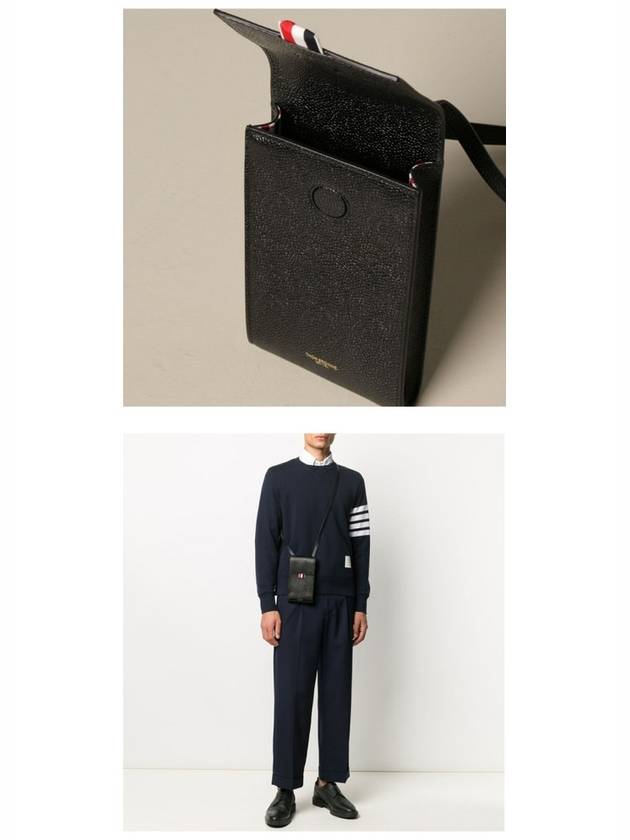 Three Stripes Strap Leather Phone Case Black - THOM BROWNE - BALAAN 6
