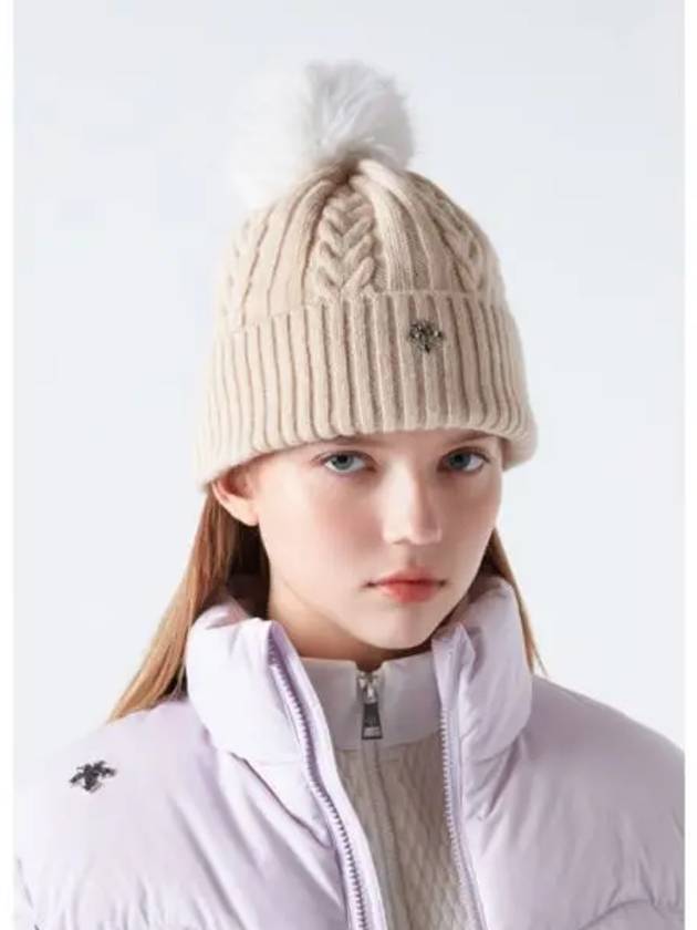 Women s Detachable Pom Beanie Beige SP422UKCO1 - DESCENTE - BALAAN 1