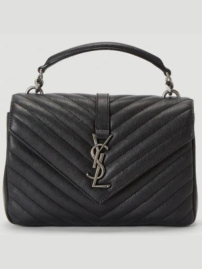 Silver Monogram College Medium Chain Crossbody Bag in Matelasse Leather Black - SAINT LAURENT - BALAAN 2